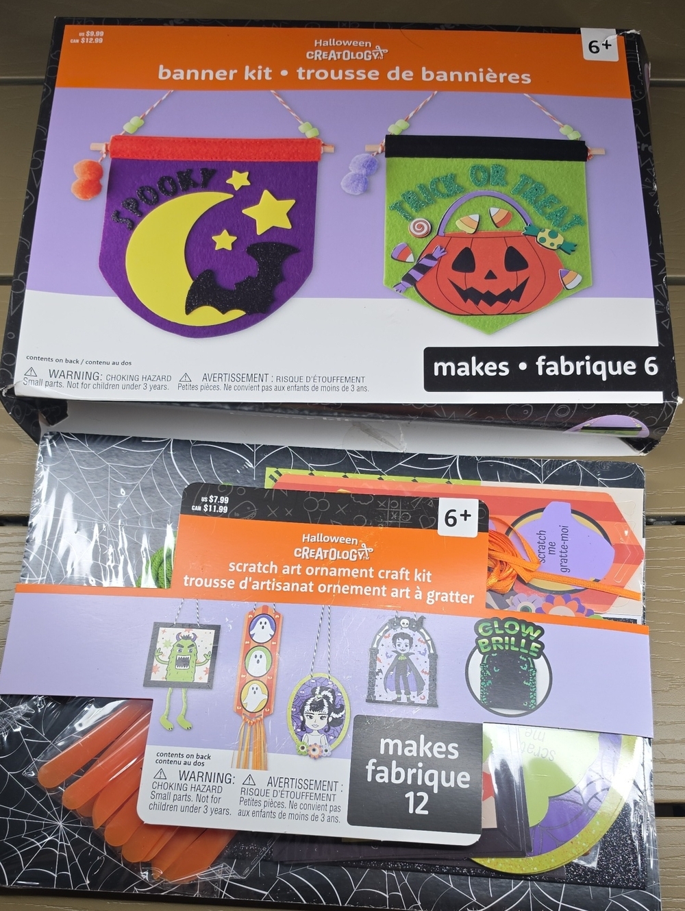 Halloween Banner Kit & Scratch Art Ornament Craft Kit - Purple, Green